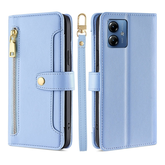 For Motorola Moto G14 4G Lite Sheep Texture Cross-body Zipper Wallet Leather Phone Case(Blue) - Motorola Cases by PMC Jewellery | Online Shopping South Africa | PMC Jewellery | Buy Now Pay Later Mobicred