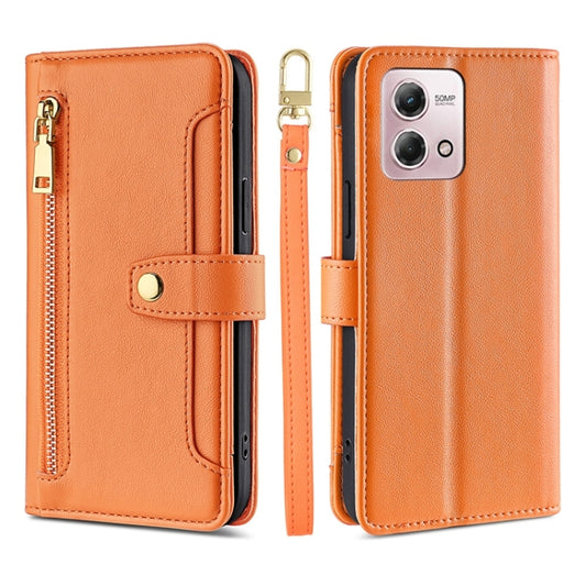 For Motorola Moto G Stylus 4G 2023 Lite Sheep Texture Cross-body Zipper Wallet Leather Phone Case(Orange) - Motorola Cases by PMC Jewellery | Online Shopping South Africa | PMC Jewellery | Buy Now Pay Later Mobicred