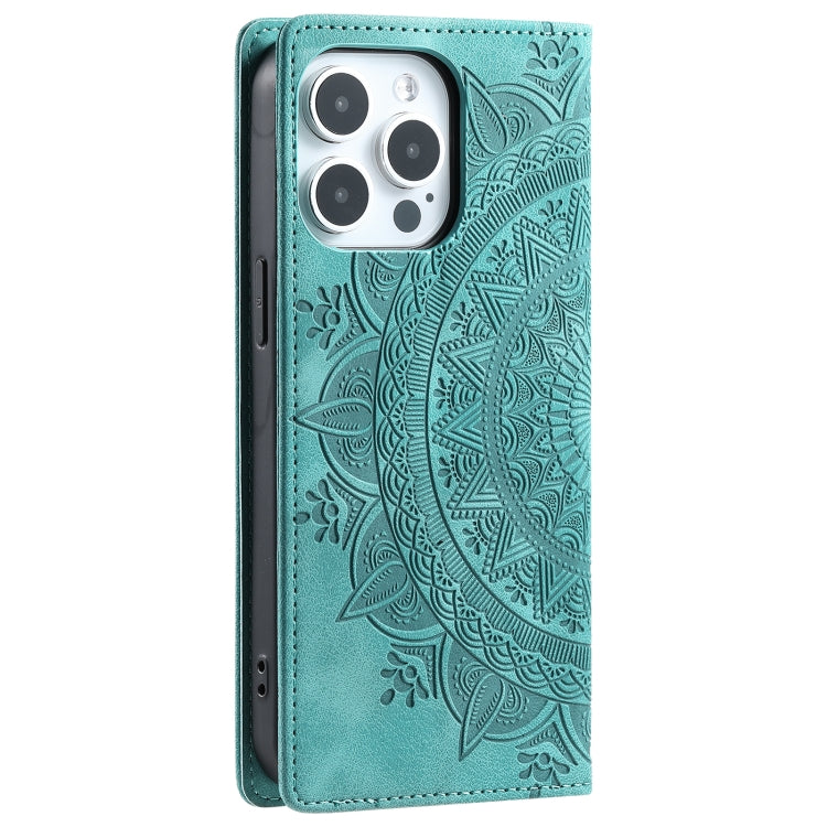 For iPhone 16 Pro Max Totem Embossed Magnetic Leather Phone Case(Green) - iPhone 16 Pro Max Cases by PMC Jewellery | Online Shopping South Africa | PMC Jewellery | Buy Now Pay Later Mobicred