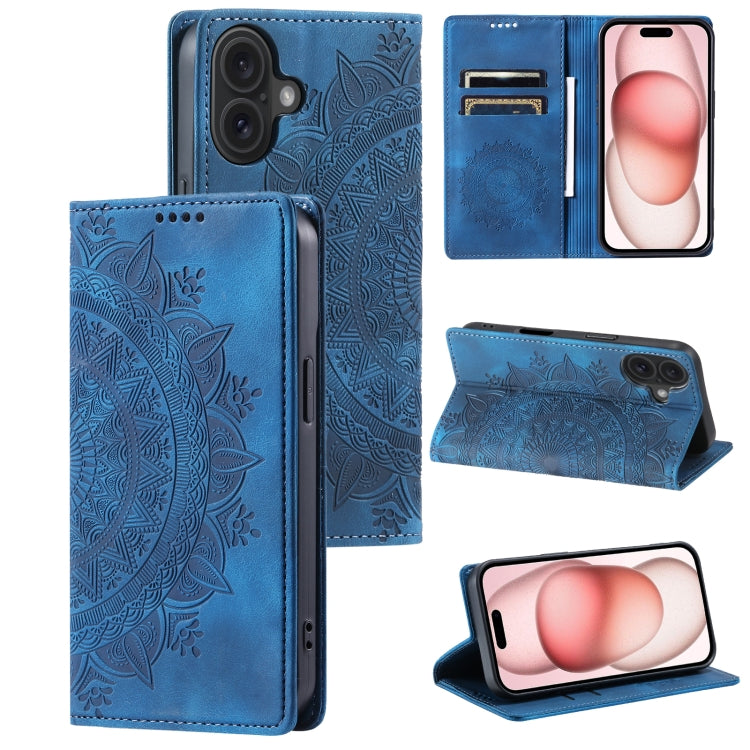For iPhone 16 Plus Totem Embossed Magnetic Leather Phone Case(Blue) - free shipping - PMC TechLife - Order now!