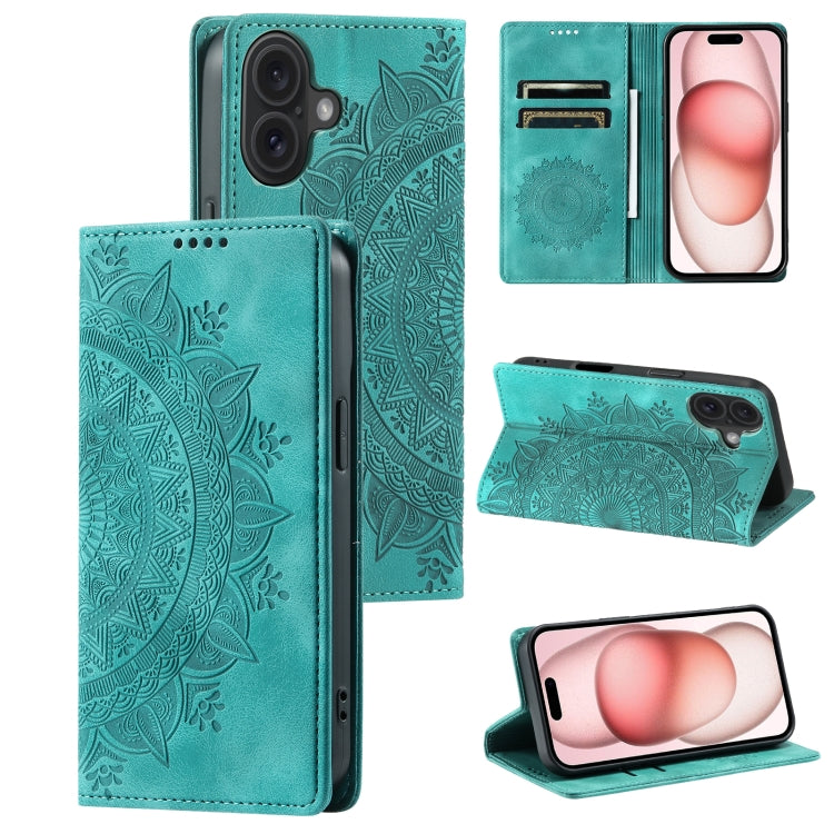 For iPhone 16 Plus Totem Embossed Magnetic Leather Phone Case(Green) - iPhone 16 Plus Cases by PMC Jewellery | Online Shopping South Africa | PMC Jewellery | Buy Now Pay Later Mobicred