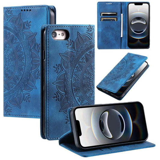 For iPhone 16e Totem Embossed Magnetic Leather Phone Case(Blue) - iPhone 16e Cases by PMC Jewellery | Online Shopping South Africa | PMC Jewellery | Buy Now Pay Later Mobicred