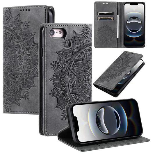 For iPhone 16e Totem Embossed Magnetic Leather Phone Case(Grey) - iPhone 16e Cases by PMC Jewellery | Online Shopping South Africa | PMC Jewellery | Buy Now Pay Later Mobicred