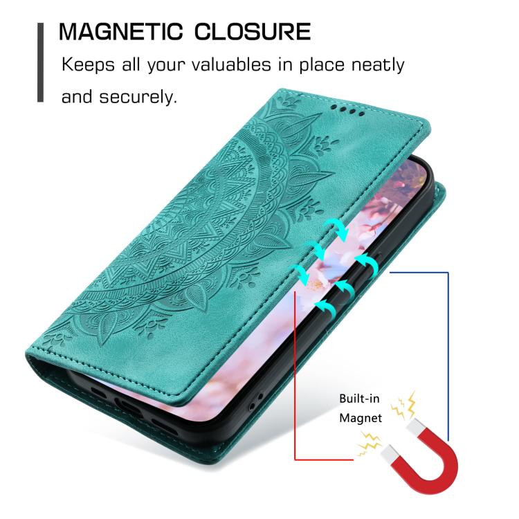 For iPhone 16e Totem Embossed Magnetic Leather Phone Case(Green) - iPhone 16e Cases by PMC TechLife | Online Shopping South Africa | PMC TechLife | Buy Now Pay Later Mobicred