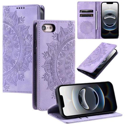 For iPhone 16e Totem Embossed Magnetic Leather Phone Case(Purple) - iPhone 16e Cases by PMC Jewellery | Online Shopping South Africa | PMC Jewellery | Buy Now Pay Later Mobicred