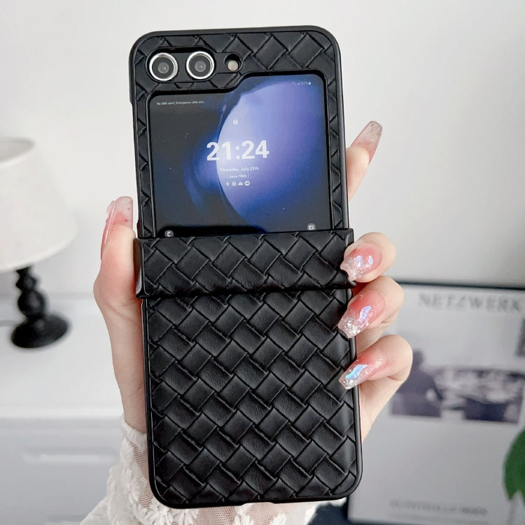 For Samsung Galaxy Z Flip5 Three-piece Set Woven Texture Folding PU Phone Case(Black) - Galaxy Z Flip5 Cases by PMC Jewellery | Online Shopping South Africa | PMC Jewellery