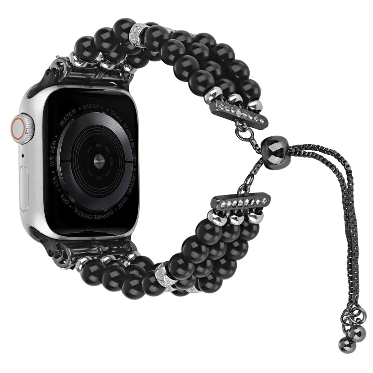 For Apple Watch Series 4 44mm Beaded Pearl Retractable Chain Watch Band(Black) - Watch Bands by PMC Jewellery | Online Shopping South Africa | PMC Jewellery