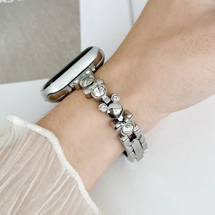 For Apple Watch Series 9 41mm Metal Diamond Bear Chain Watch Band(Silver) - Watch Bands by PMC TechLife | Online Shopping South Africa | PMC TechLife