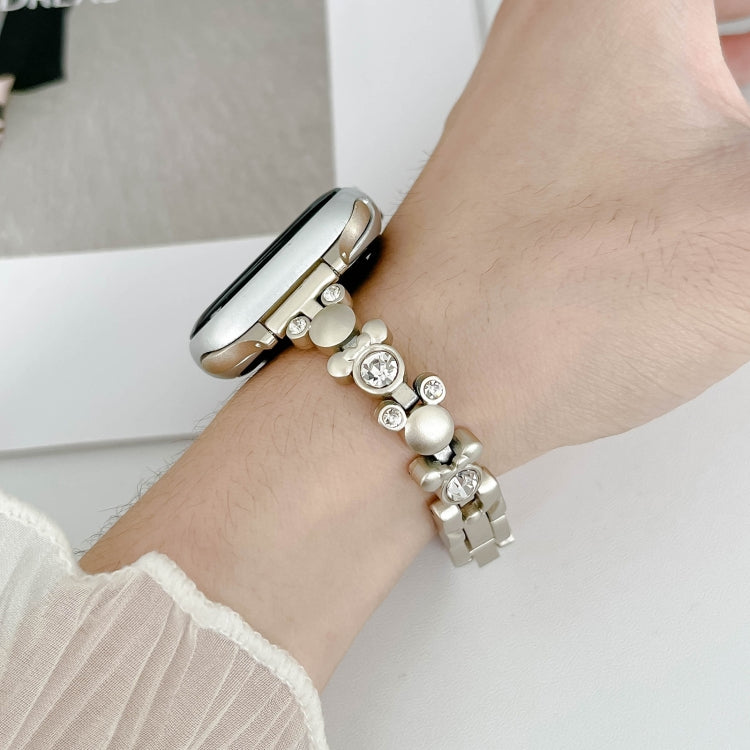 For Apple Watch Series 8 41mm Metal Diamond Bear Chain Watch Band(Starlight) - Watch Bands by PMC TechLife | Online Shopping South Africa | PMC TechLife