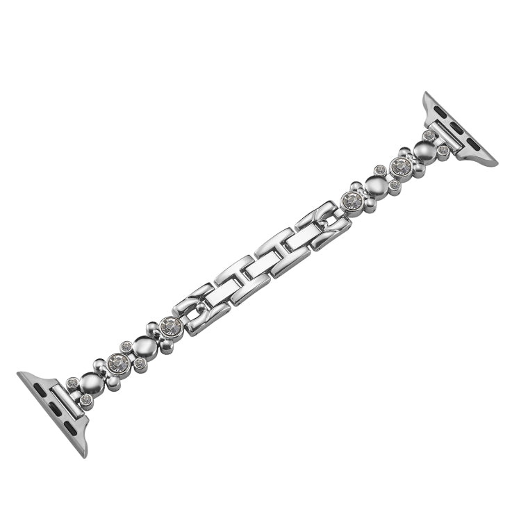 For Apple Watch Series 3 38mm Metal Diamond Bear Chain Watch Band(Silver) - Watch Bands by PMC TechLife | Online Shopping South Africa | PMC TechLife