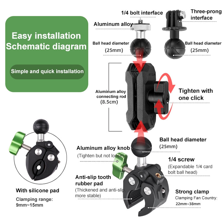RUIGPRO Crab Clamp Action Camera Bracket Dual-Head Crab - free shipping - PMC TechLife - Order now!