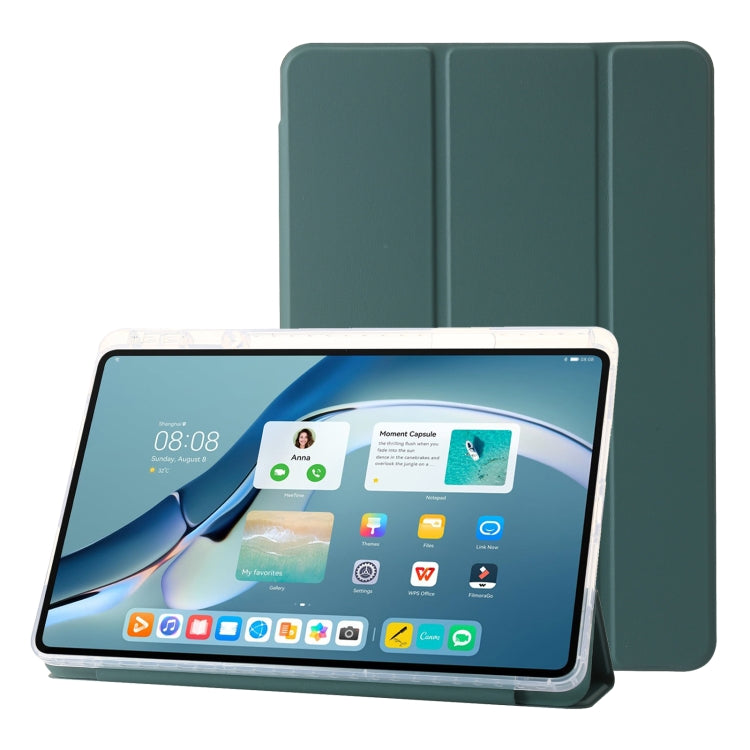 For Huawei MatePad Pro 13.2 2023 Clear Acrylic 3-Fold Leather Tablet Case(Dark Green) - Huawei by PMC TechLife | Online Shopping South Africa | PMC TechLife | Buy Now Pay Later Mobicred
