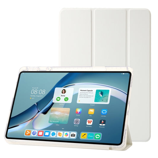 For Huawei MatePad Pro 13.2 2023 Clear Acrylic 3-Fold Leather Tablet Case(White) - Huawei by PMC Jewellery | Online Shopping South Africa | PMC Jewellery | Buy Now Pay Later Mobicred