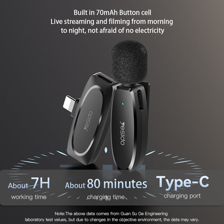 YESIDO KR11 Low-latency Wireless Lavalier Microphone with Type-C Receiver(Black) - Microphone by Yesido | Online Shopping South Africa | PMC TechLife | Buy Now Pay Later Mobicred