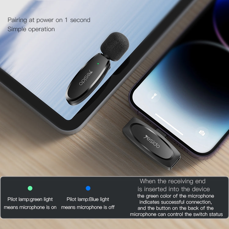 YESIDO KR11 Low-latency Wireless Lavalier Microphone with Type-C Receiver(Black) - Microphone by Yesido | Online Shopping South Africa | PMC TechLife | Buy Now Pay Later Mobicred