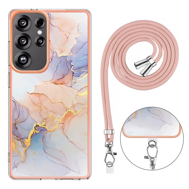 For Samsung Galaxy S25 Ultra 5G Electroplating Pattern IMD TPU Shockproof Case with Neck Lanyard(Milky Way White Marble) - Galaxy S25 Ultra 5G Cases by PMC Jewellery | Online Shopping South Africa | PMC Jewellery | Buy Now Pay Later Mobicred