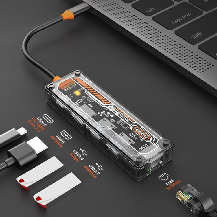 SW5R 5 in 1 Type-C to PD + USB3.0 + USB2.0 + HDMI + RJ45 HUB Docking Station(Grey) - USB HUB by PMC Jewellery | Online Shopping South Africa | PMC Jewellery | Buy Now Pay Later Mobicred