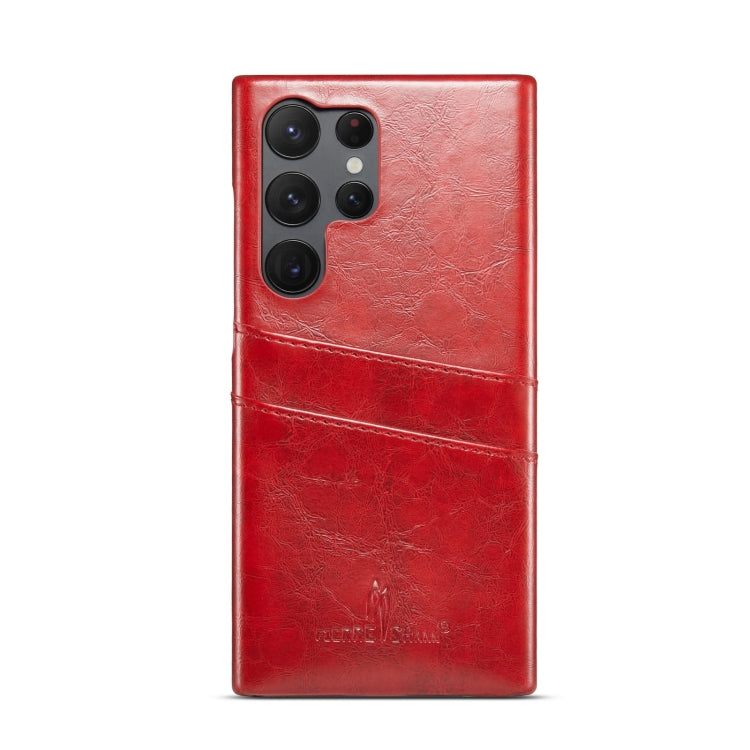 For Samsung Galaxy S24 Ultra 5G Fierre Shann Oil Wax Texture Leather Phone Case with Card Slots(Red) - Galaxy S24 Ultra 5G Cases by FIERRE SHANN | Online Shopping South Africa | PMC Jewellery | Buy Now Pay Later Mobicred