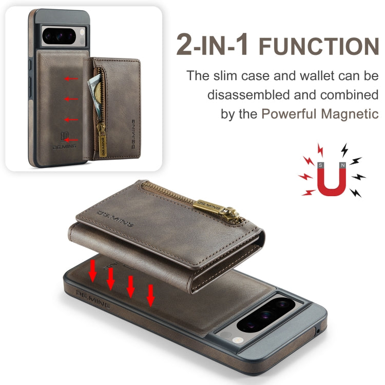 For Google Pixel 8 Pro DG.MING M5 Series Zip RFID Multi Card Detachable Leather Phone Case(Coffee) - free shipping - PMC TechLife - Order now!