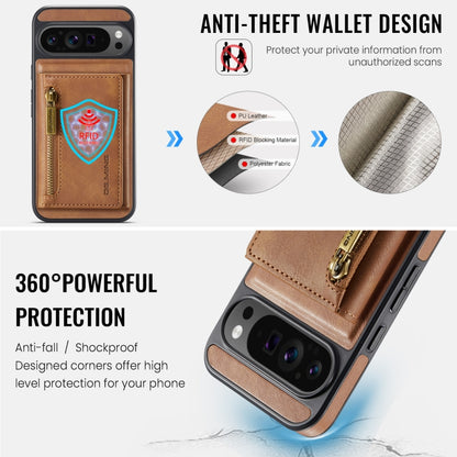 For Google Pixel 9 Pro XL DG.MING M5 Series Zip RFID Multi Card Detachable Leather Phone Case(Brown) - Google Cases by DG.MING | Online Shopping South Africa | PMC Jewellery | Buy Now Pay Later Mobicred