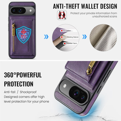 For Google Pixel 9 / 9 Pro DG.MING M5 Series Zip RFID Multi Card Detachable Leather Phone Case(Purple) - Google Cases by DG.MING | Online Shopping South Africa | PMC Jewellery | Buy Now Pay Later Mobicred