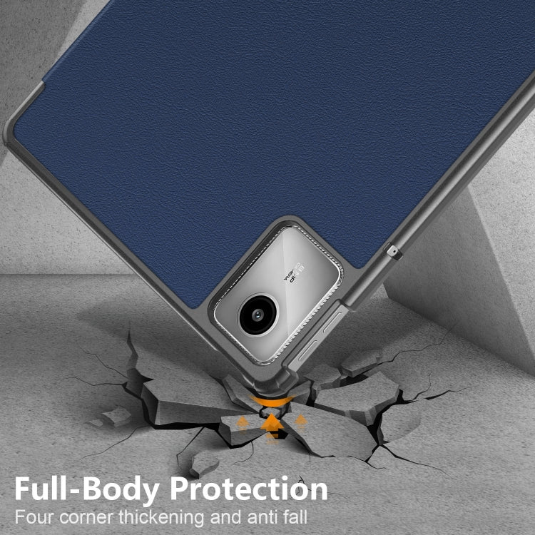 For Lenovo Tab M11/ Xiaoxin Pad 11 2024 Custer Pure Color 3-folding Leather Smart Tablet Case(Dark Blue) - Lenovo by PMC Jewellery | Online Shopping South Africa | PMC Jewellery | Buy Now Pay Later Mobicred