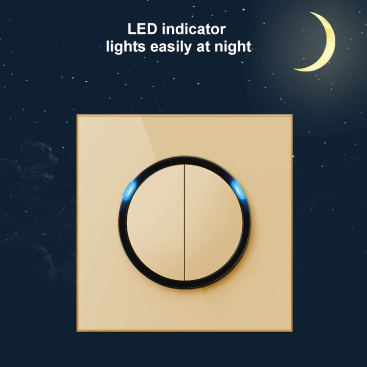 86mm Round LED Tempered Glass Switch Panel, Gold Round Glass, Style:Two Billing Control - Switch by PMC Jewellery | Online Shopping South Africa | PMC Jewellery | Buy Now Pay Later Mobicred