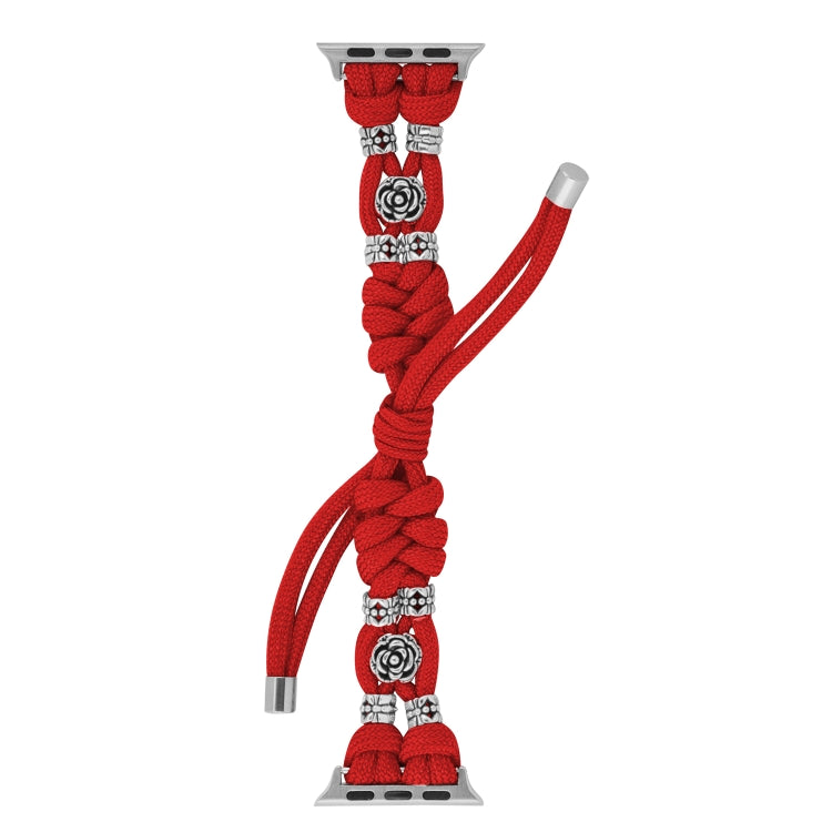 For Apple Watch Ultra 2 49mm Chrysanthemum Beads Paracord Braided Watch Band(Red) - Watch Bands by PMC Jewellery | Online Shopping South Africa | PMC Jewellery | Buy Now Pay Later Mobicred