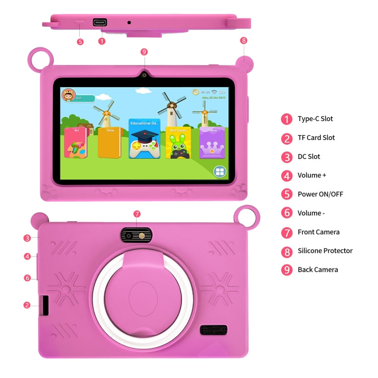 A133 7 inch Kid Tablet with Silicone Case,  2GB+32GB, Android 11 Allwinner A133 Quad Core CPU Support Parental Control Google Play(Pink) -  by PMC Jewellery | Online Shopping South Africa | PMC Jewellery