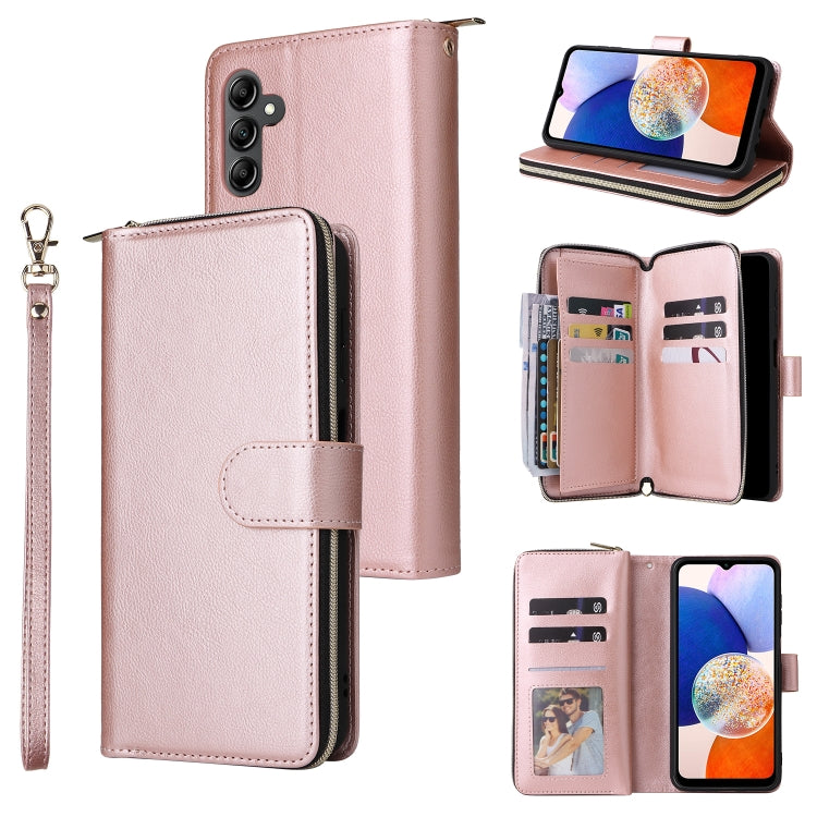 For Samsung Galaxy A15 5G 9-Card Slots Zipper Wallet Bag Leather Phone Case(Rose Gold) - Galaxy Phone Cases by PMC Jewellery | Online Shopping South Africa | PMC Jewellery | Buy Now Pay Later Mobicred