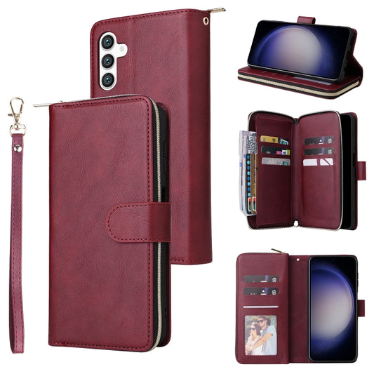 For Samsung Galaxy S24 5G 9-Card Slots Zipper Wallet Bag Leather Phone Case(Wine Red) - Galaxy S24 5G Cases by PMC Jewellery | Online Shopping South Africa | PMC Jewellery | Buy Now Pay Later Mobicred