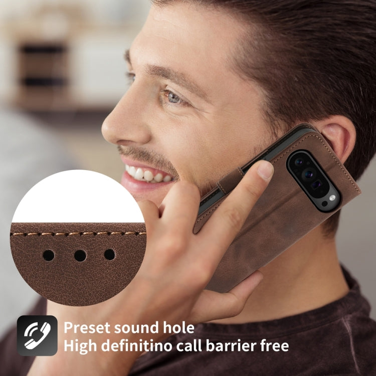 For Google Pixel 9 Pro Skin-feel Flowers Embossed Wallet Leather Phone Case(Brown) - Google Cases by PMC TechLife | Online Shopping South Africa | PMC TechLife | Buy Now Pay Later Mobicred