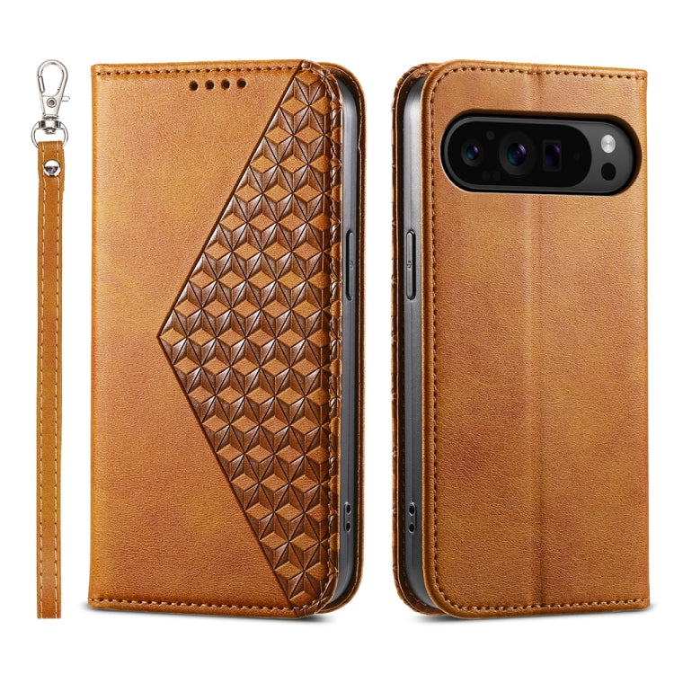 For Google Pixel 9 Pro Cubic Grid Calf Texture Magnetic Leather Phone Case(Yellow) - Google Cases by PMC Jewellery | Online Shopping South Africa | PMC Jewellery | Buy Now Pay Later Mobicred