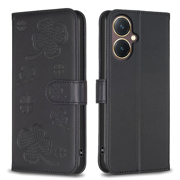 For vivo Y27 4G Four-leaf Embossed Leather Phone Case(Black) - vivo Cases by PMC TechLife | Online Shopping South Africa | PMC TechLife