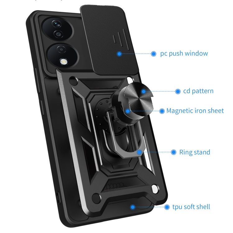 For Honor X7b Sliding Camera Cover Design TPU+PC Phone Case(Black) - Honor Cases by PMC TechLife | Online Shopping South Africa | PMC TechLife | Buy Now Pay Later Mobicred