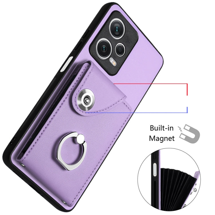 For Xiaomi Redmi Note 12 Pro 5G Global Organ Card Bag Ring Holder PU Phone Case(Purple) - Xiaomi Cases by PMC Jewellery | Online Shopping South Africa | PMC Jewellery | Buy Now Pay Later Mobicred