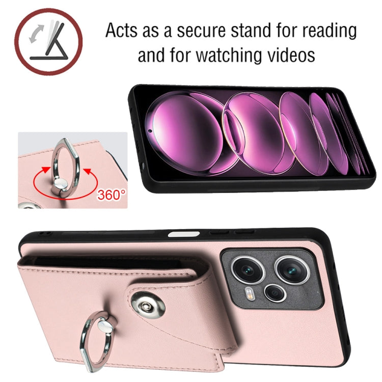 For Xiaomi Poco X5/Redmi Note 12 5G Global Organ Card Bag Ring Holder PU Phone Case(Pink) - Xiaomi Cases by PMC Jewellery | Online Shopping South Africa | PMC Jewellery | Buy Now Pay Later Mobicred