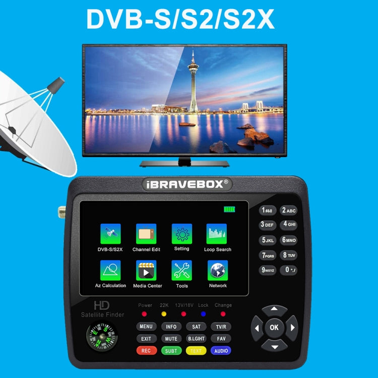 iBRAVEBOX V10 Finder Max 4.3 inch Display Digital Satellite Meter Signal Finder, Support DVB-S/S2/S2X, Plug Type:UK Plug(Black) - Satellite Finder by PMC Jewellery | Online Shopping South Africa | PMC Jewellery | Buy Now Pay Later Mobicred