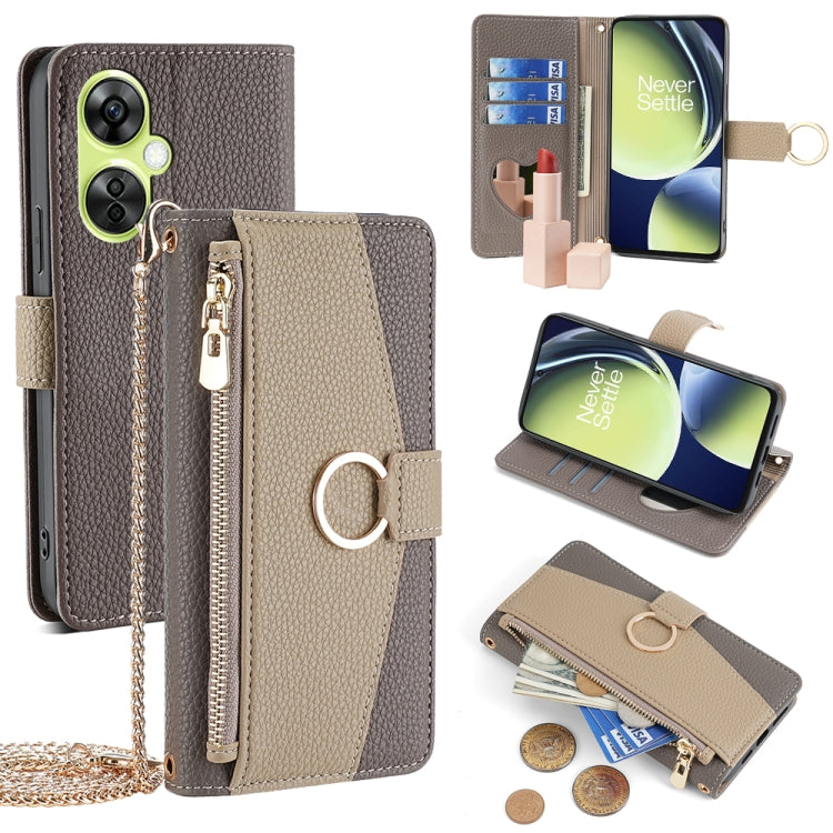 For OnePlus Nord CE 3 Lite  5G Crossbody Litchi Texture Leather Phone Case(Grey) - OnePlus Cases by PMC TechLife | Online Shopping South Africa | PMC TechLife | Buy Now Pay Later Mobicred