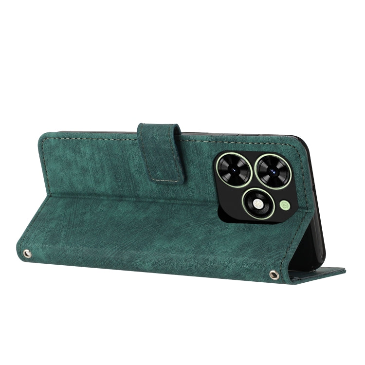 For Tecno Spark Go 2024 / POP 8 Skin Feel Stripe Pattern Leather Phone Case with Long Lanyard(Green) - Tecno Cases by PMC Jewellery | Online Shopping South Africa | PMC Jewellery | Buy Now Pay Later Mobicred