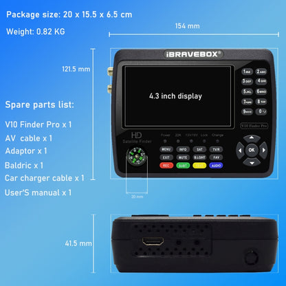 iBRAVEBOX V10 Finder Pro 4.3 inch Display Digital Satellite Meter Signal Finder, Support DVB-S/S2/S2X/T/T2/C, Plug Type:US Plug(Black) - Satellite Finder by PMC Jewellery | Online Shopping South Africa | PMC Jewellery | Buy Now Pay Later Mobicred