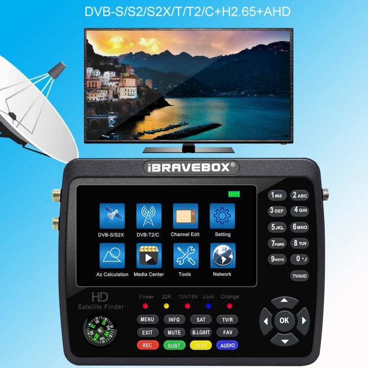 iBRAVEBOX V10 Finder Pro+ 4.3 inch Display Digital Satellite Meter Signal Finder, Support DVB-S/S2/S2X/T/T2/C AHD, Plug Type:EU Plug(Black) - Satellite Finder by PMC Jewellery | Online Shopping South Africa | PMC Jewellery | Buy Now Pay Later Mobicred