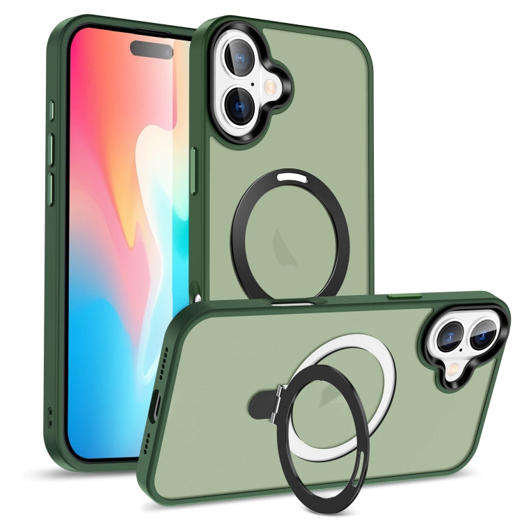 For iPhone 16 Skin-feel MagSafe Holder PC Hybrid TPU Phone Case(Green) - iPhone 16 Cases by PMC Jewellery | Online Shopping South Africa | PMC Jewellery | Buy Now Pay Later Mobicred