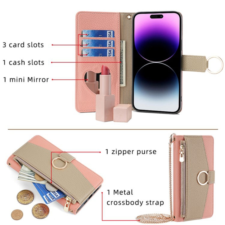 For Sharp Aquos wish4 Crossbody Litchi Texture Leather Phone Case(Pink) - More Brand by PMC TechLife | Online Shopping South Africa | PMC TechLife | Buy Now Pay Later Mobicred