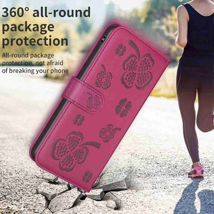 For Xiaomi Redmi 13C Four-leaf Embossed Leather Phone Case(Rose Red) - 13C Cases by PMC TechLife | Online Shopping South Africa | PMC TechLife | Buy Now Pay Later Mobicred