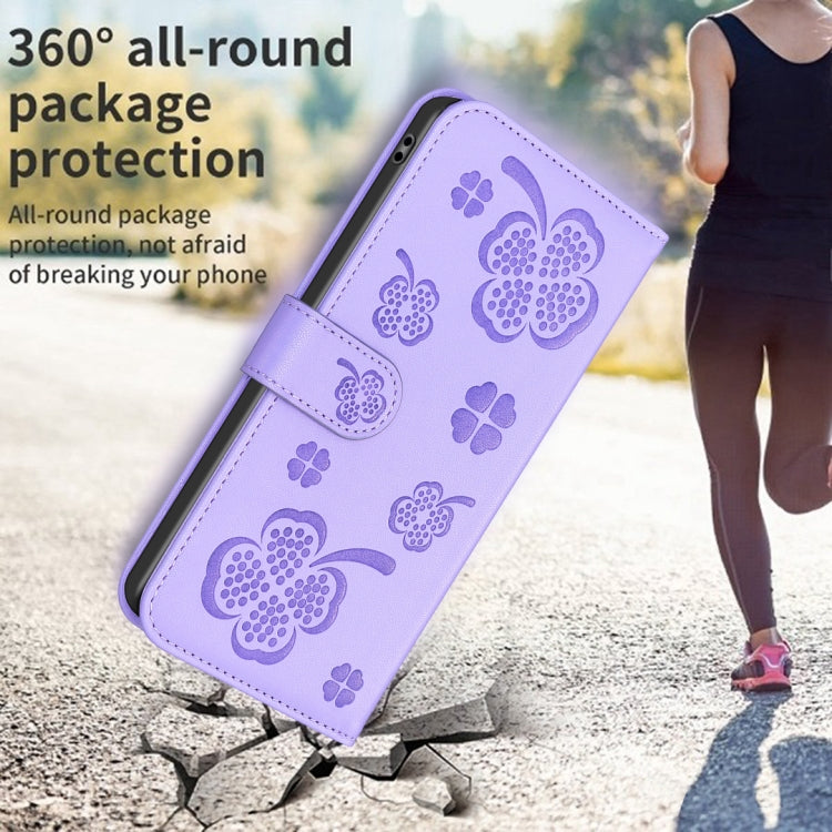 For Xiaomi Redmi Note 13 Pro 4G Global Four-leaf Embossed Leather Phone Case(Purple) - Note 13 Pro Cases by PMC TechLife | Online Shopping South Africa | PMC TechLife | Buy Now Pay Later Mobicred