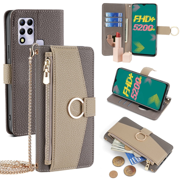 For Infinix Hot 11 Russian Version Crossbody Litchi Texture Leather Phone Case(Grey) - Infinix Cases by PMC TechLife | Online Shopping South Africa | PMC TechLife | Buy Now Pay Later Mobicred