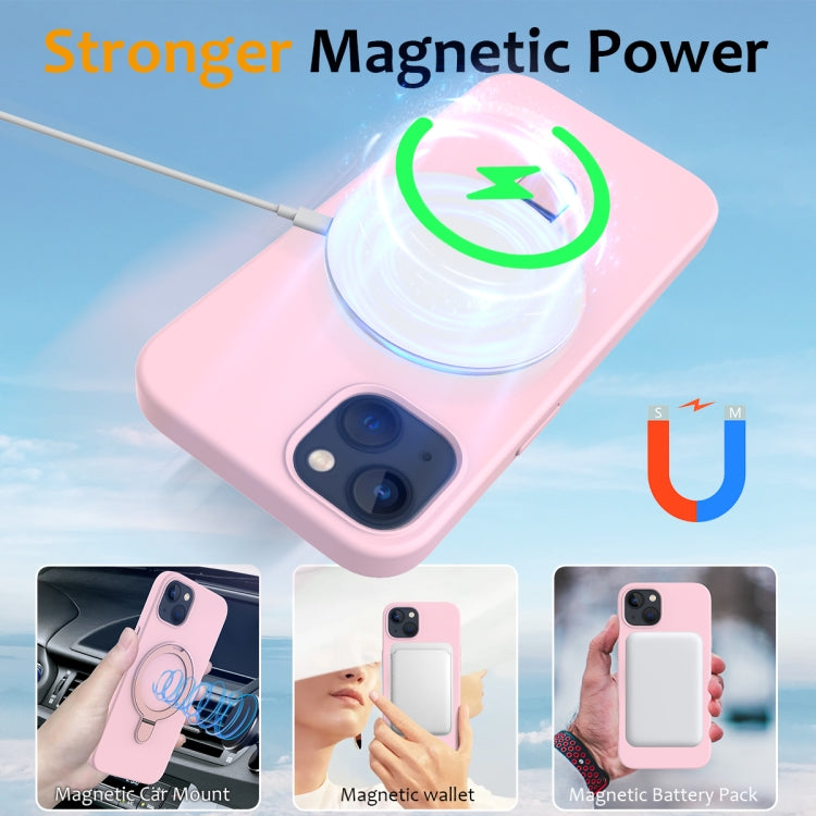 For iPhone 15 MagSafe Magnetic Liquid Silicone Phone Case with Ring Holder(Grey Pink) - iPhone 15 Cases by PMC TechLife | Online Shopping South Africa | PMC TechLife