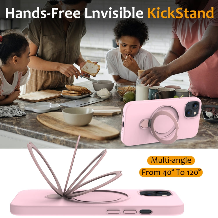 For iPhone 15 MagSafe Magnetic Liquid Silicone Phone Case with Ring Holder(Grey Pink) - iPhone 15 Cases by PMC TechLife | Online Shopping South Africa | PMC TechLife