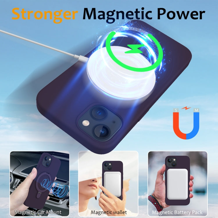 For iPhone 15 Plus MagSafe Magnetic Liquid Silicone Phone Case with Ring Holder(Purple) - iPhone 15 Plus Cases by PMC Jewellery | Online Shopping South Africa | PMC Jewellery